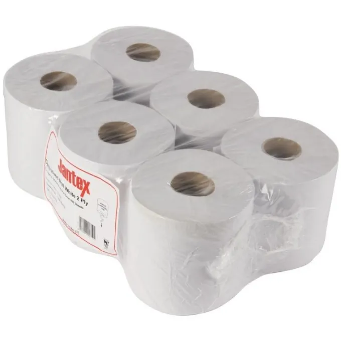 Essuie-Mains Blanc 2 Plis à Dévidage Central Contact Alimentaire - Lot de 6 - Jantex