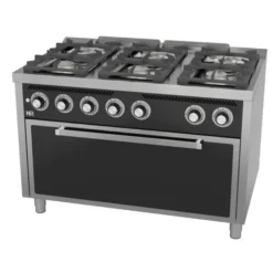 Fourneau 6 feux vifs s/750 avec four à gaz maxi - HR Fainca