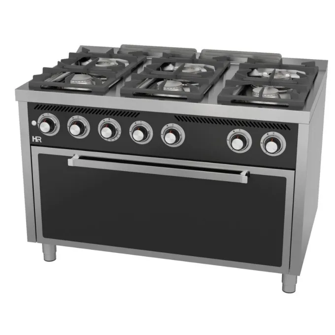Fourneau 6 feux vifs s/750 avec four à gaz maxi - HR Fainca