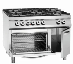 Fourneau à gaz 6 brûleurs - four électrique GN 2/1 et armoire neutre - Bartscher