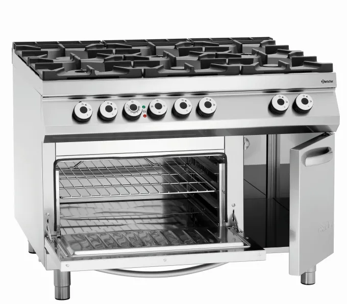 Fourneau à gaz 6 brûleurs - four électrique GN 2/1 et armoire neutre - Bartscher