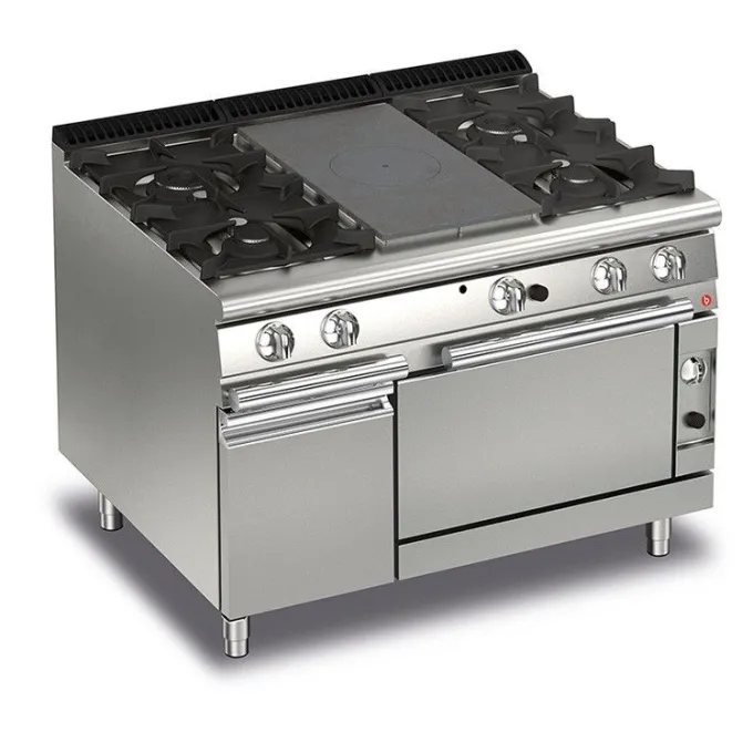 Fourneau sur Four à Gaz - 4 feux vifs + 1/2 plaque coup de feu - P 700 - 33,5 kW - Baron