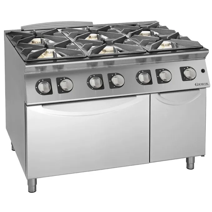 Fourneaux feux vifs gaz, 6 feux - 4 kW et 8 kW - four gaz et placard - Giorik