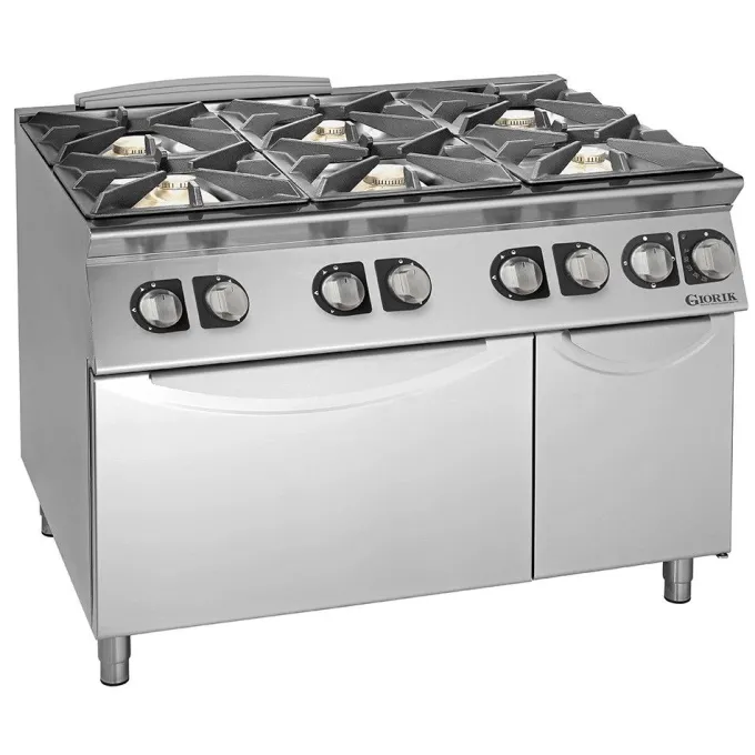 Fourneaux feux vifs gaz, 6 feux - 6 kW et 10 kW - four électrique et placard - Giorik