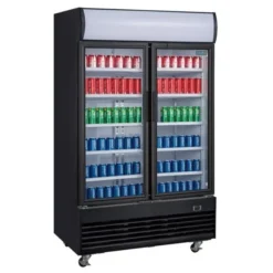 Frigo Professionnel Vitré Noir 2 Portes Battantes avec Caisson Lumineux Série G 950L - Polar