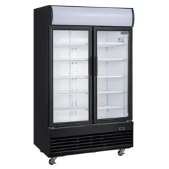 Frigo Professionnel Vitré Noir 2 Portes Battantes avec Caisson Lumineux Série G 950L - Polar