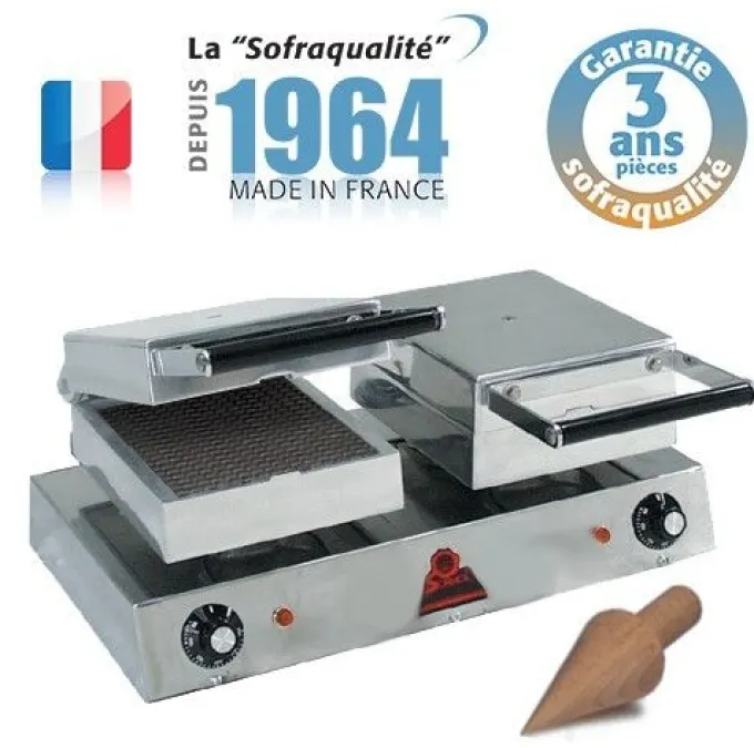 Gaufrier Professionnel Snacky cône électrique - 2 cônes - Sofraca