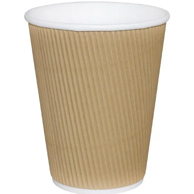 Gobelet paroi isolante ondulée marron clair 340 ml - Fiesta - Lot de 25