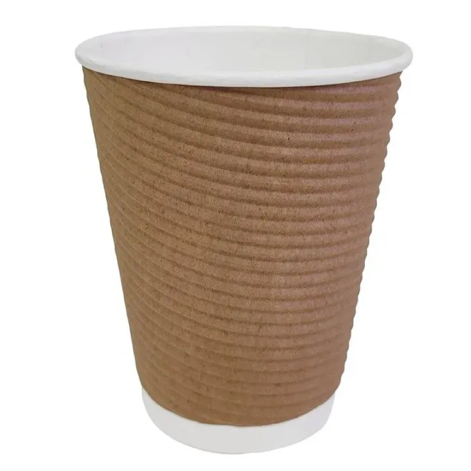 Gobelet paroi isolante ondulée marron clair 340 ml - Fiesta - Lot de 25