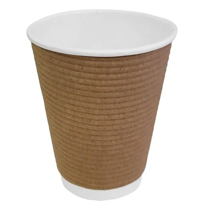 Gobelet paroi isolante ondulée marron clair 340 ml - Fiesta - Lot de 25