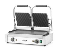 Grill de contact - modèle double dessus rainuré et dessous lisse 230V/3600W 570x370x(H)210 mm - Hendi