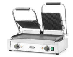 Grill de contact - modèle double dessus rainuré et dessous lisse 230V/3600W 570x370x(H)210 mm - Hendi