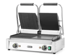 Grill de contact - modèle double moitié lisse moitié rainuré 230V/3600W - Hendi