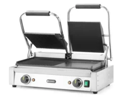 Grill de contact - modèle double moitié lisse moitié rainuré 230V/3600W - Hendi