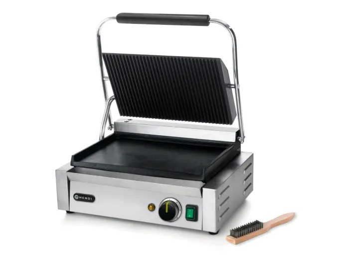 Grill de contact Panini dessus rainuré et dessous lisse 230V/2200W 430x370x(H)210 mm - Hendi