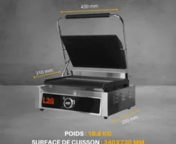 Grill Panini 1 Plaque Rainurée Dessus/Dessous en Fonte - L2G