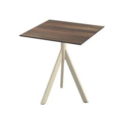 Infinity Tripod table de bistrot avec piètement sable + plateau HPL Tropical Wood 70x70 cm - Veba