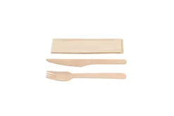 Kit couverts 3 en 1 en bois : couteau + fourchette + serviette kraft - 500 unités - Betik