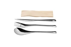 Kit couverts 4 en 1 inox 18/0 de 0,5 mm : couteau + fourchette + cuillère + serviette kraft - 240 unités - Betik