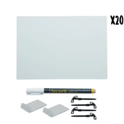 kit de 20 tags blancs | Format A6 | Incluant 1 feutres craie Noir | 4 piques ardoises et 2 support horizontal transparents - Securit