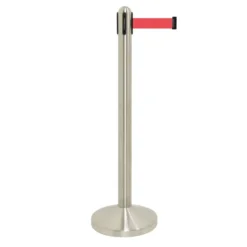 Kit Poteau à corde rétractable rouge en nylon + socle - acier inoxydable - 100cm (corde210cm) - 1 colis comprenant pied + socle - Securit