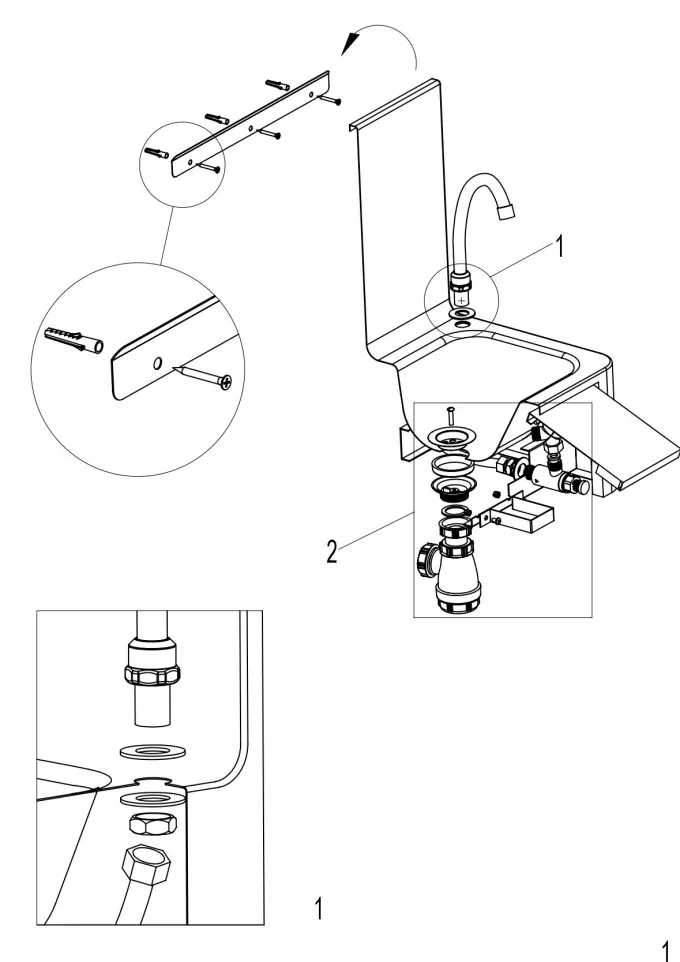 LAVE-MAINS INOX ADOSSE AVEC PANNEAU BASCULANT-L2G