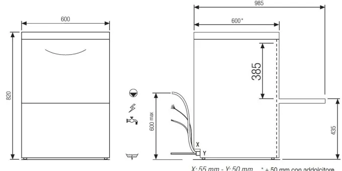 Lave-vaisselle avec pompe de vidange incorporé - 7,9 kW - panier 500 x 500 mm - Elettrobar