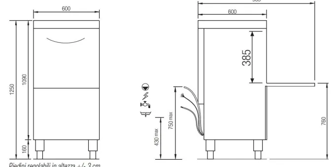 Lave-vaisselle professionnel surélevé - 7,9 kW - panier 500 x 500 mm - Elettrobar