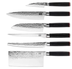 Le Set Complet Nomade : 6 couteaux du Set Complet et une Trousse à Couteaux en Toile et Cuir, un Fusil à Aiguiser - Kotai
