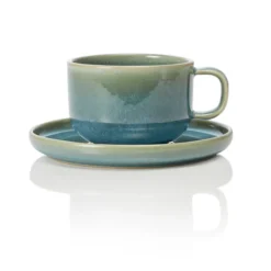 Lot de 6 Tasses et soucoupes en Grès 0,275 L Vert myrte H 60 mm - Was Germany