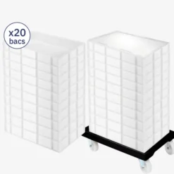 Lot socle rouleur + 20 bacs à pâtons 15 L + couvercle - Gilac