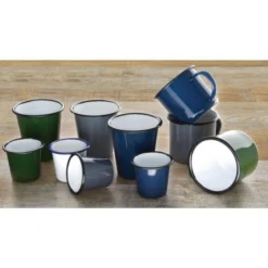 Mug en Acier Émaillé Vert et Noir 350 ml - Lot de 6 - Olympia