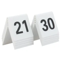 Numéros de table lot de 10: 21-30. Acrylique blanc et chiffres noirs - Securit