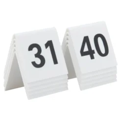 Numéros de table lot de 10: 31-40. Acrylique blanc et chiffres noirs - Securit
