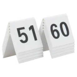 Numéros de table lot de 10 : 51-60. Acrylique blanc et chiffres noirs - Securit