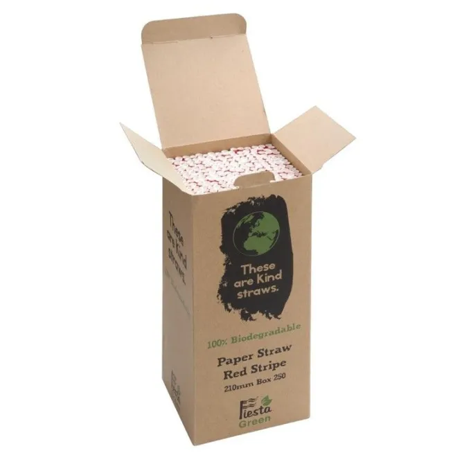 Paille biodégradable en papier Fiesta Green - Rouge & blanc - Lot de 250