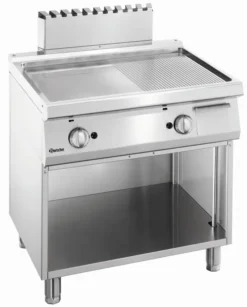 Plancha à Gaz - 1/2 Lisse, 1/2 Rainurée - Armoire Ouverte - Bartscher