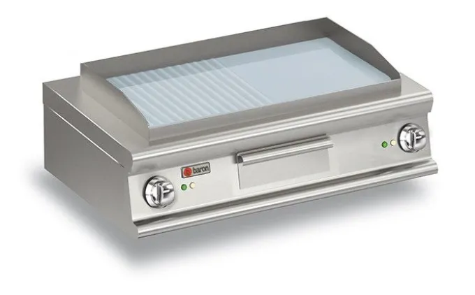 Plancha électrique à poser - Plaque 1/2 lisse chromée - 10 kW - Baron