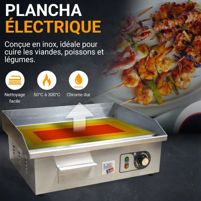 Plancha à Snacker Electrique 540mm Dessus Chrome - L2G
