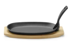 Plat en fonte avec dessous en bois et poignée avec pince, Noir, 280x140x(H)30mm - Hendi