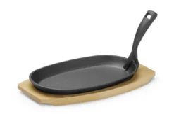 Plat en fonte avec dessous en bois et poignée avec pince, Noir, 280x140x(H)30mm - Hendi