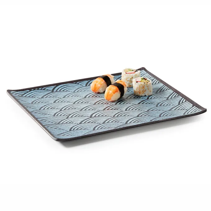 Plat Rectangulaire en Mélamine Motifs Bleus Océans - 530 x 325 mm - Pujadas