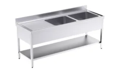 Plonge en Inox avec 2 Egouttoirs et Etagère 2000x700 - Distform