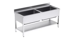 Plonge Inox avec Bâti et Etagère 2 Bacs Grande Capacité Gamme 700 - Distform