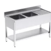 Plonge Inox avec Double Evier et Etagère L 1400 x P 550 mm - Distform