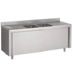 Plonge Inox 2 Bacs Portes Coulissantes - 2000 x 700 - Combisteel