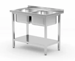 Plonge Inox Double Bac et Etagère Budget Line - Vissée 1000x600x(H)850mm - Hendi