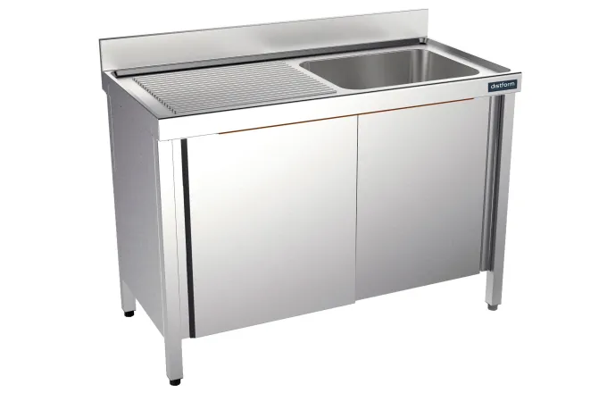 Plonge Inox Grand Capacité 2 Bacs avec Portes Gamme 700 - Distform