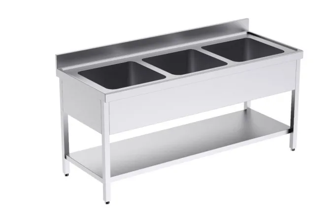 Plonge Inox Professionnelle Triple avec Etagère 1800 x 700 - Distform