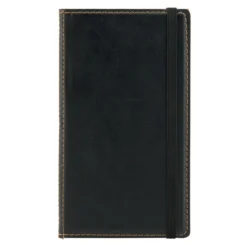 Porte addition LUXE avec socle en bois massif - Couverture cuir et fermeture élastique - Couleur Noire - Securit